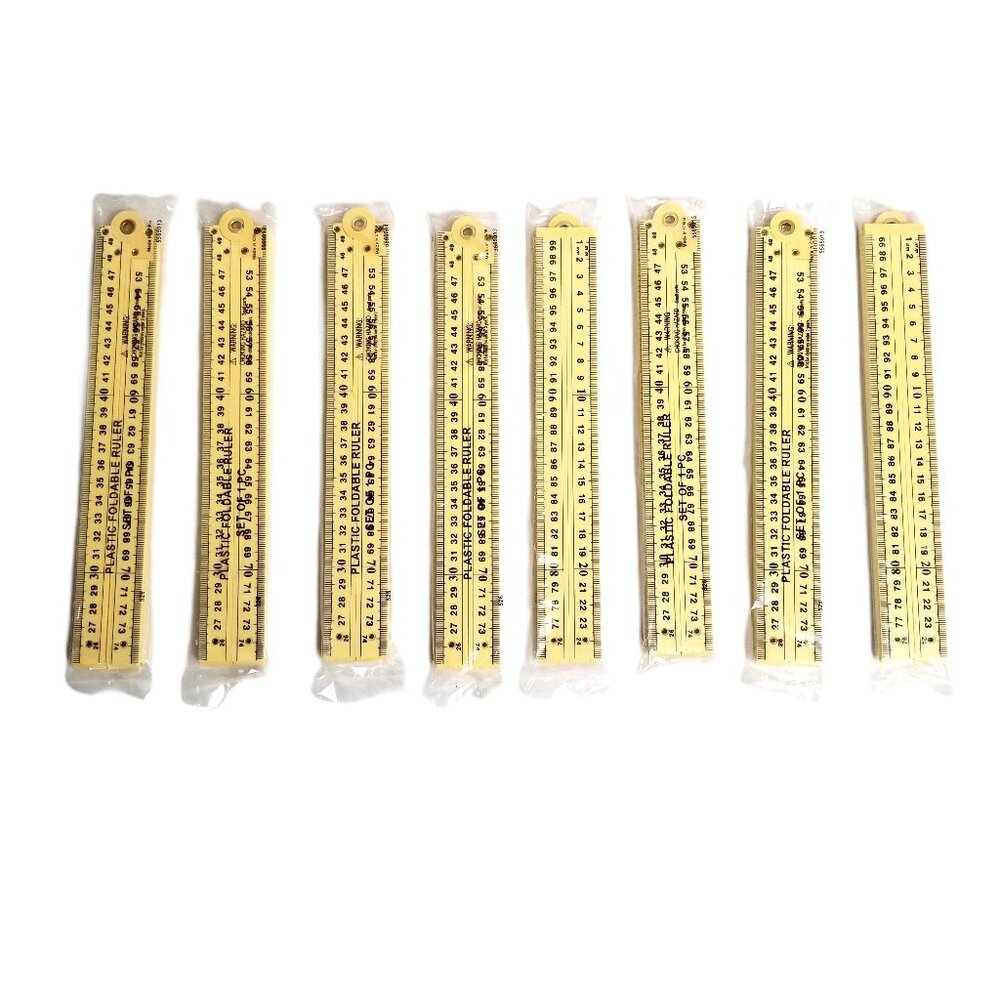 Folding Ruler Set 8 Pack 100cm Yellow Classroom Math Homeschool Measuring